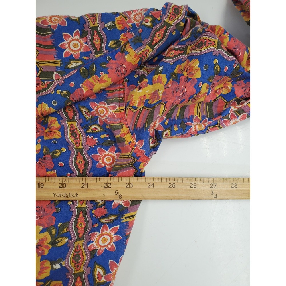 Vintage Tom Tailor Shirt Mens Large Blue Pink Yellow Floral Button Up 90s India - Picture 6 of 7
